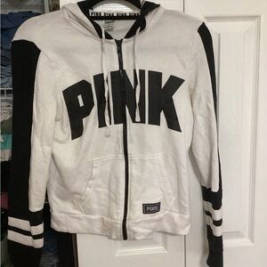 Victoria's Secret PINK White and Black Zip Hoodie